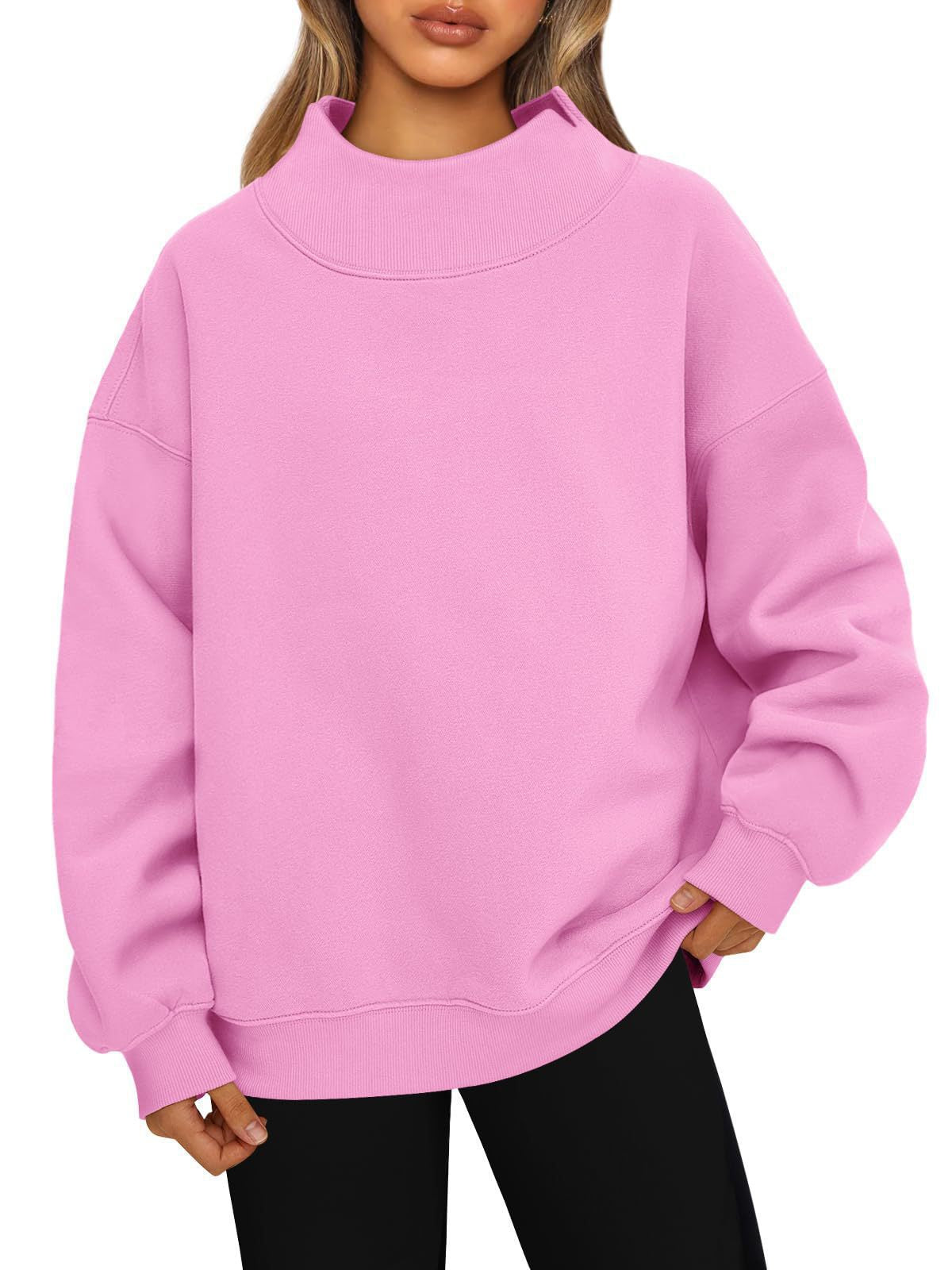 Women's Long-Sleeved High-Neck Pullover Sweatshirt Casual Sweatshirt Fleece-Lined Top 459