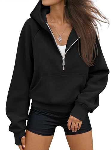 New Autumn/Winter Hooded Half-Zip Solid Color Casual Long-Sleeve Sweatshirt for Women 484