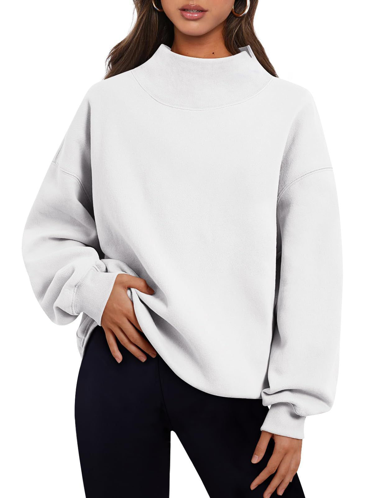 Women's Long-Sleeved High-Neck Pullover Sweatshirt Casual Sweatshirt Fleece-Lined Top 459