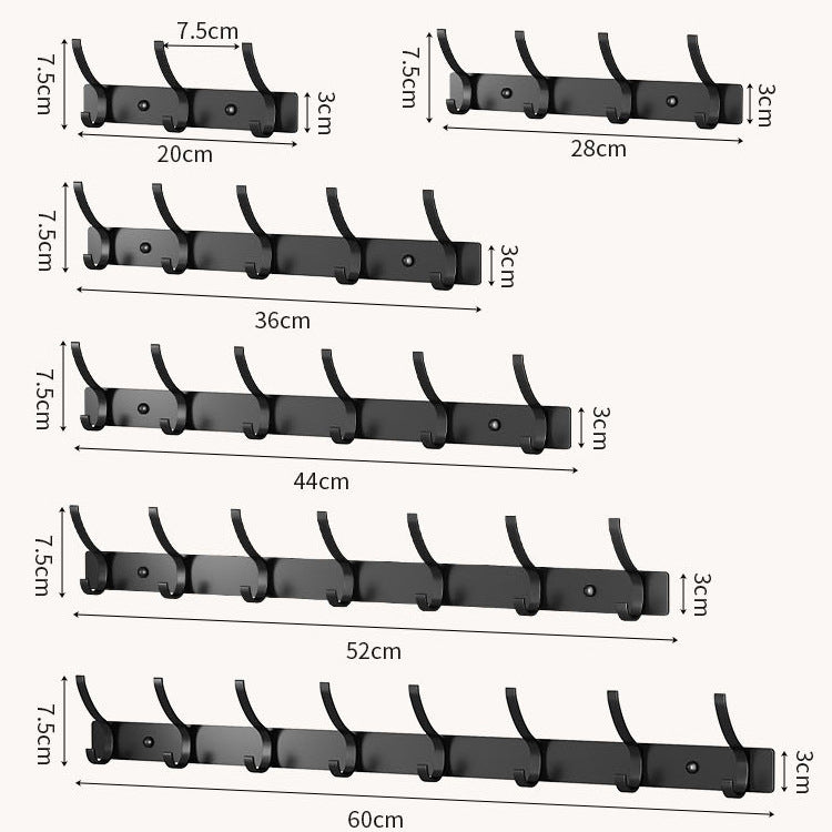 Thickened space aluminum coat hooks, no drilling required, back door coat hangers 604