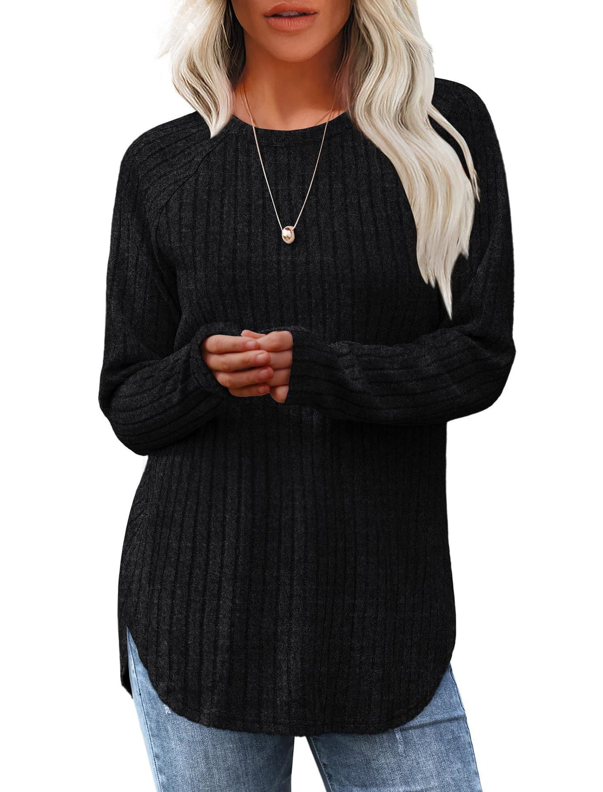 Women's 2025 Autumn Long-Sleeved New Loose Round Neck High and Low Curved Hem 460