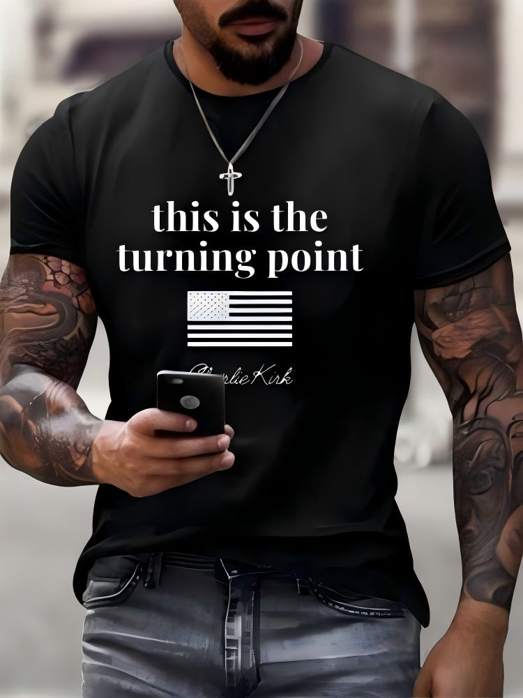 Men's slim fit short-sleeved T-shirt with exclusive logo print, comfortable and versatile 482
