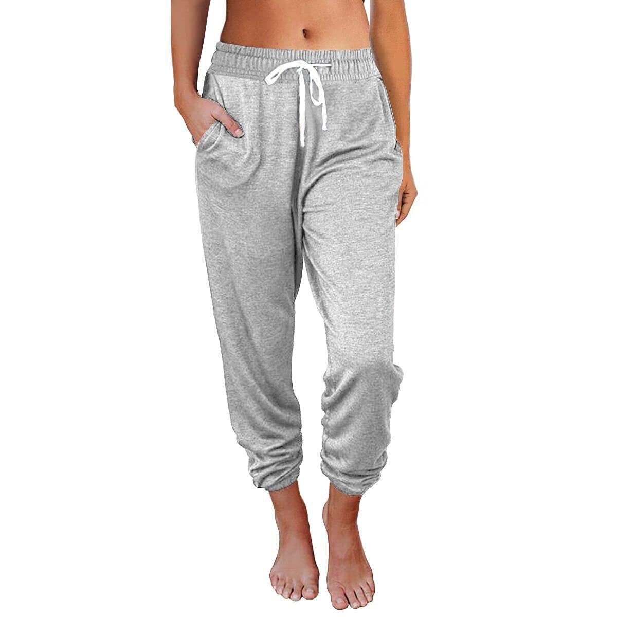 Women's casual loose-fitting high-waisted cropped jogger pants with pockets 478