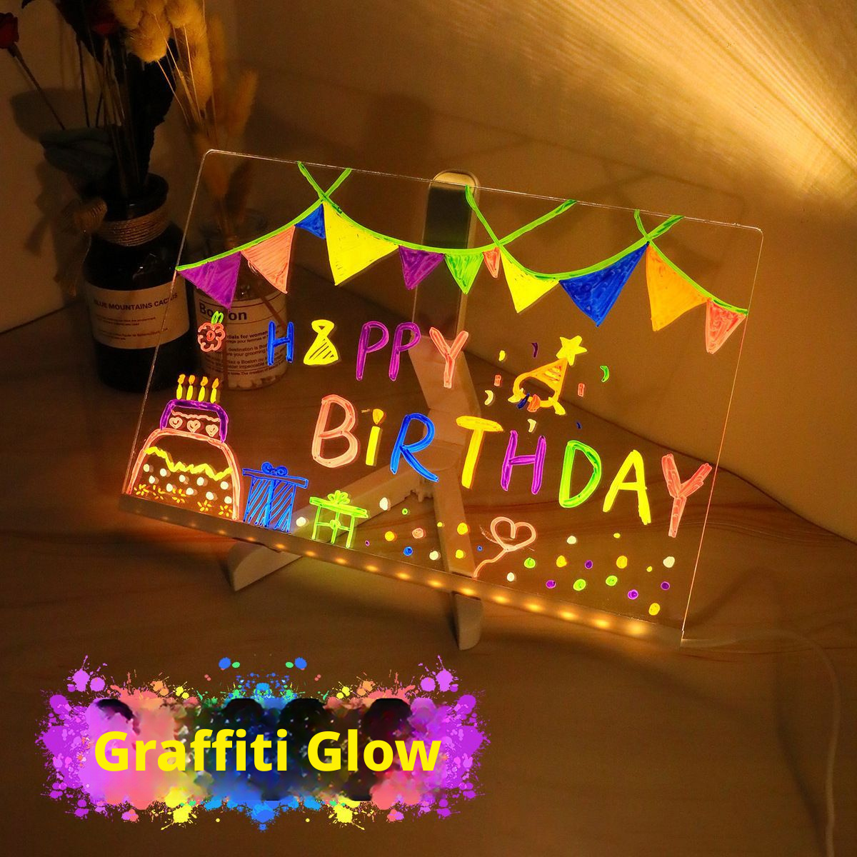 Glowing drawing board, children's toy, luminous fluorescence, magical DIY double-sided acrylic hand drawn board, girl's gift 568