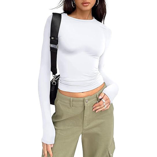 Women's base layer top, short-sleeved slim fit, long-sleeved basic round neck top, slim fit, milk silk women's clothing 458
