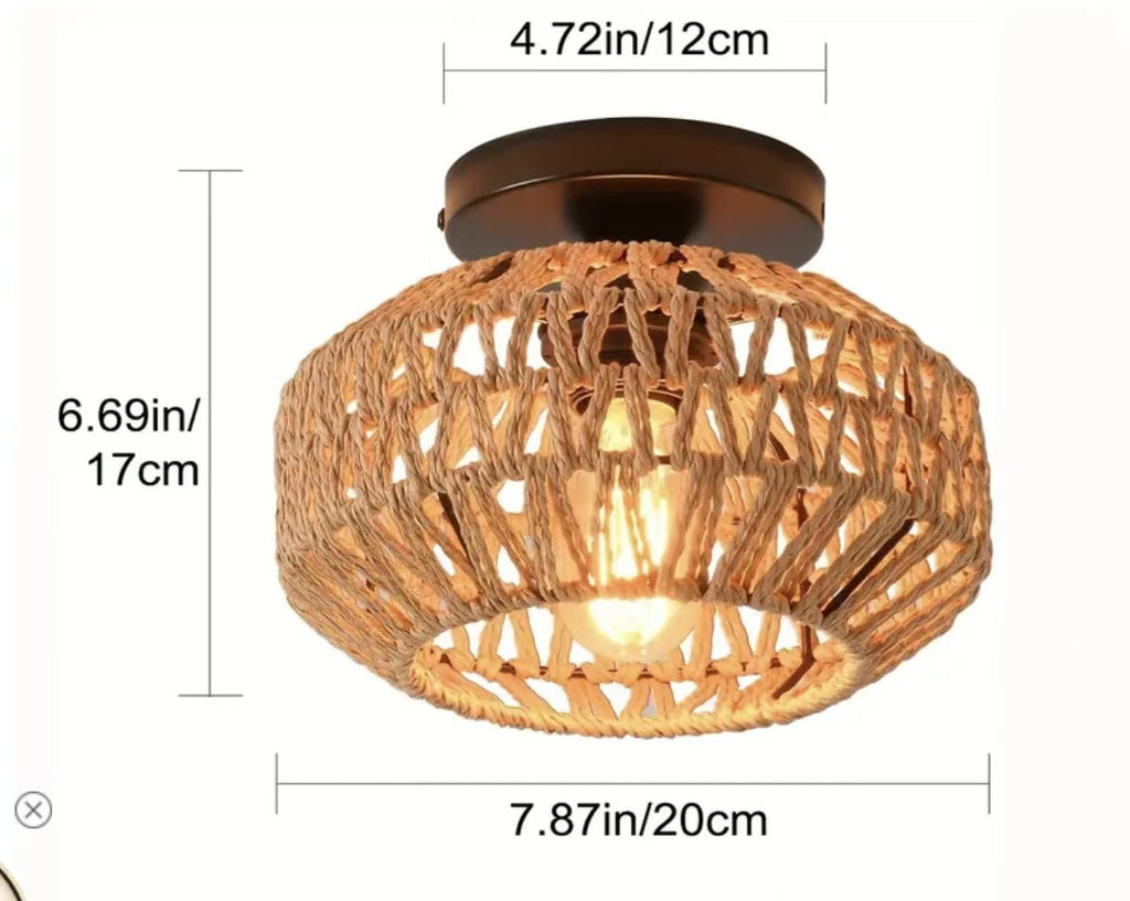 Countryside style double-headed American paper rattan woven ceiling light for bedroom 596