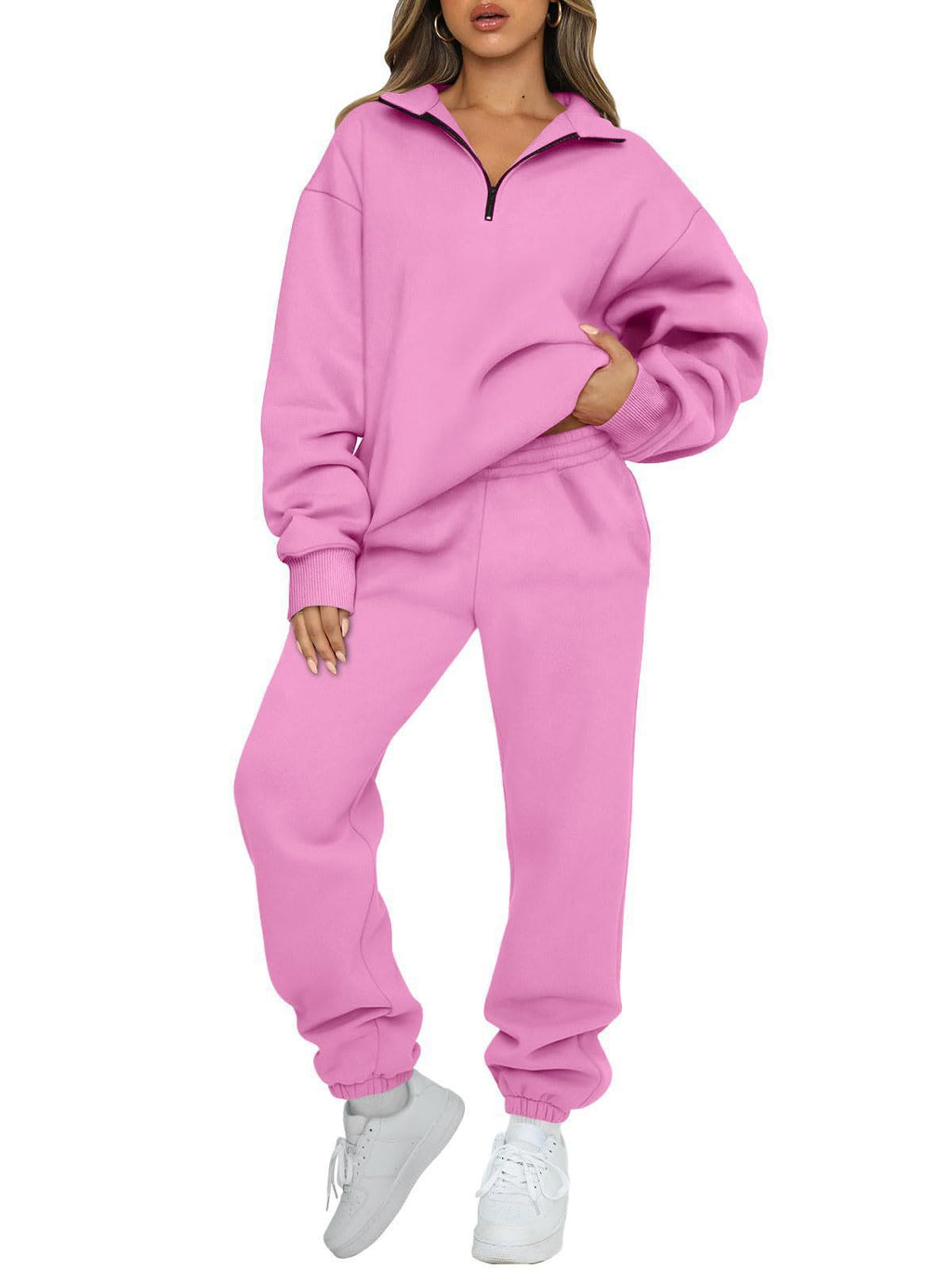 Women's Solid Color Pocketless Sweatshirt and Pants Tracksuit 480