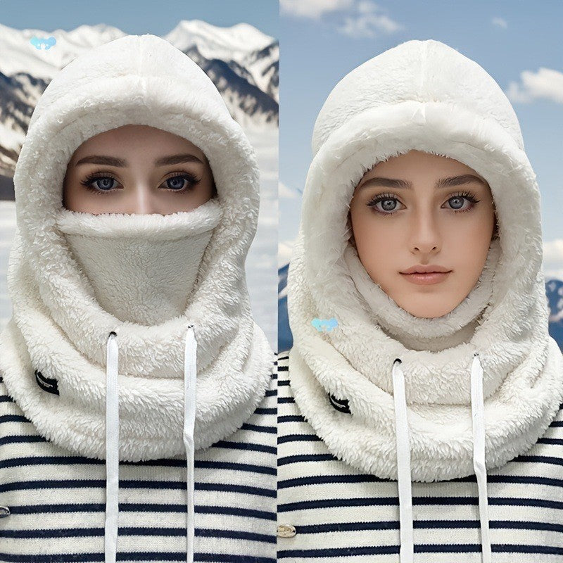 Windproof design, winter women's plush hooded face mask, warm for cycling in autumn and winter 527