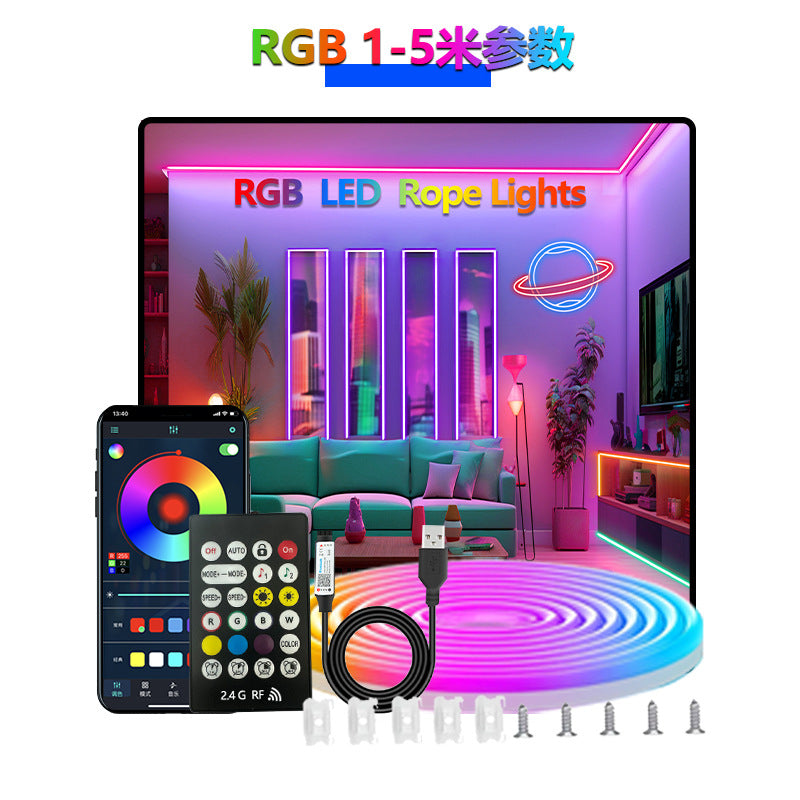 LED neon silicone flexible DIY RGB light strip with Bluetooth pickup, USB gaming decorative mood color-changing light 536