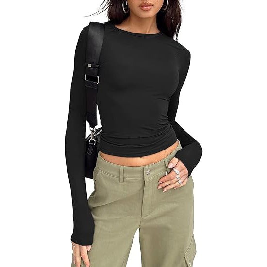 Women's base layer top, short-sleeved slim fit, long-sleeved basic round neck top, slim fit, milk silk women's clothing 458