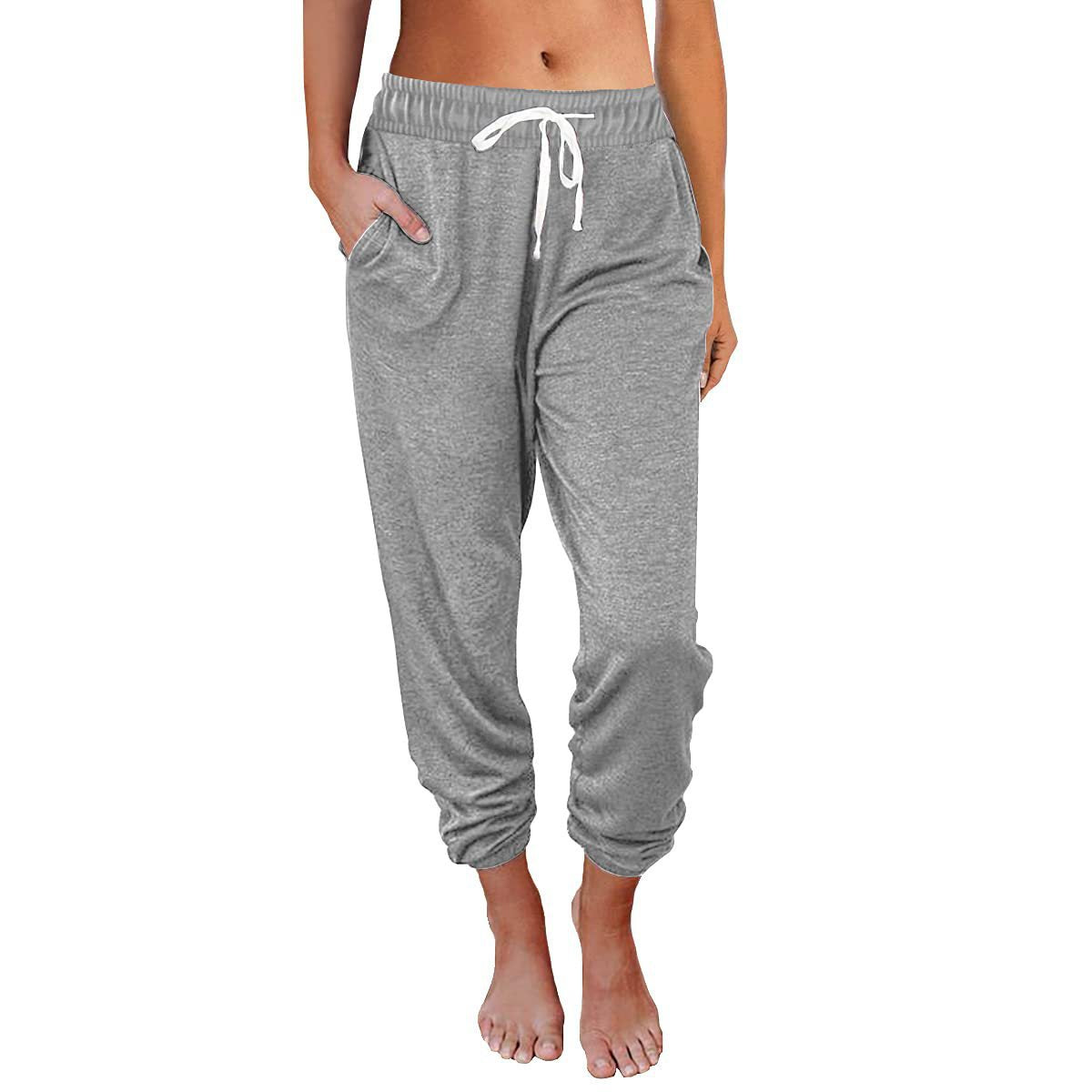 Women's casual loose-fitting high-waisted cropped jogger pants with pockets 478