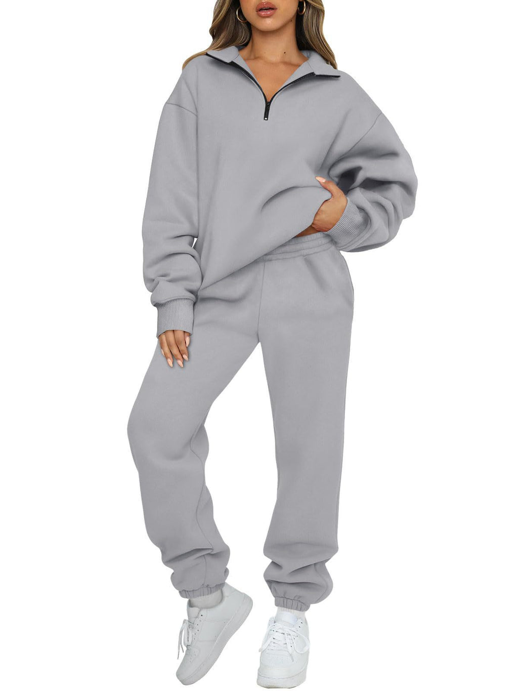 Women's Solid Color Pocketless Sweatshirt and Pants Tracksuit 480