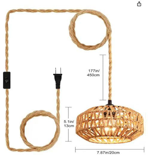 Countryside style double-headed American paper rattan woven ceiling light for bedroom 596