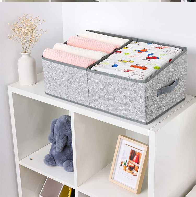 Foldable dormitory wardrobe organizer box for home use, cotton and linen fabric storage box 607
