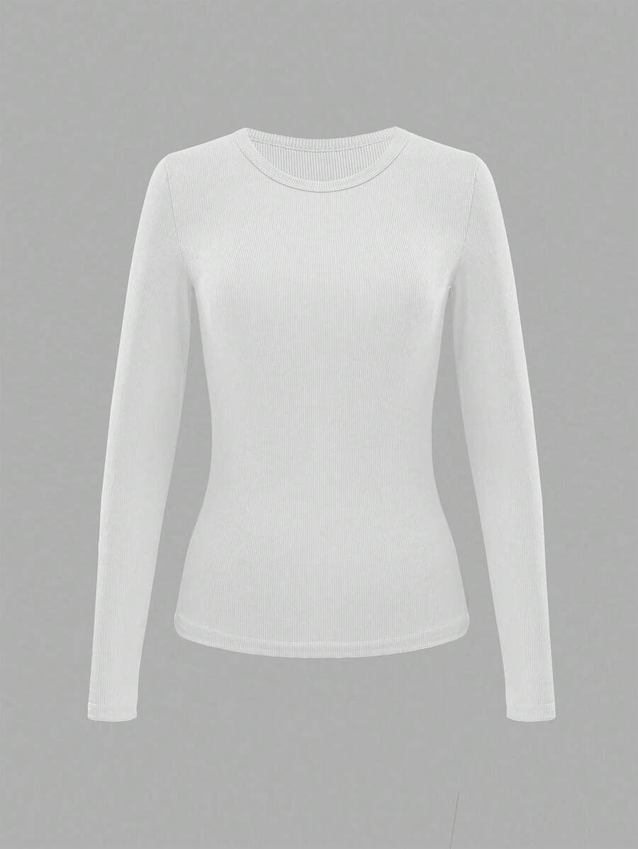 New trending sexy slim fit stretch round neck wide neck ribbed long sleeve fashion T-shirt 454