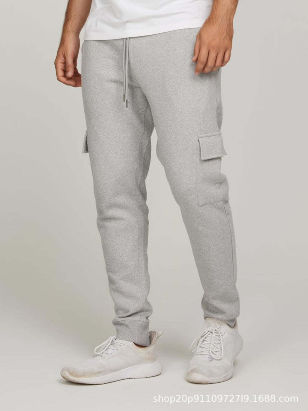 Men's casual fitness trousers with fleece lining and tapered cuffs, sporty cargo pants, running trousers 470
