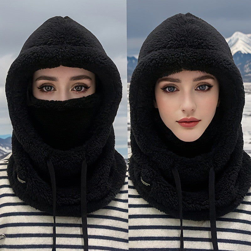Windproof design, winter women's plush hooded face mask, warm for cycling in autumn and winter 527