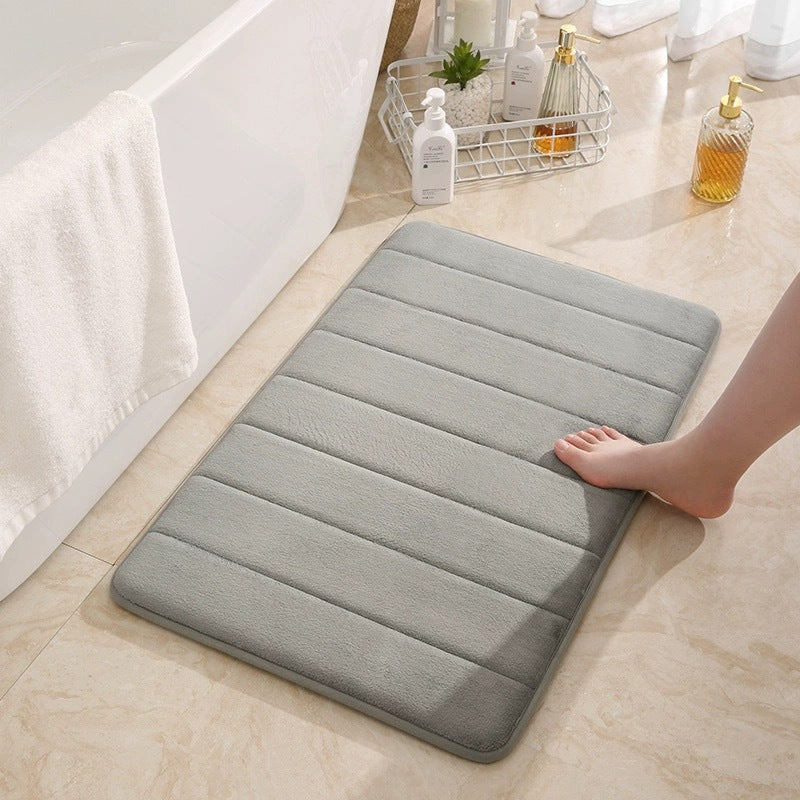 Striped seam coral fleece floor mat, anti slip and dirt resistant foot mat for bathroom and toilet 583