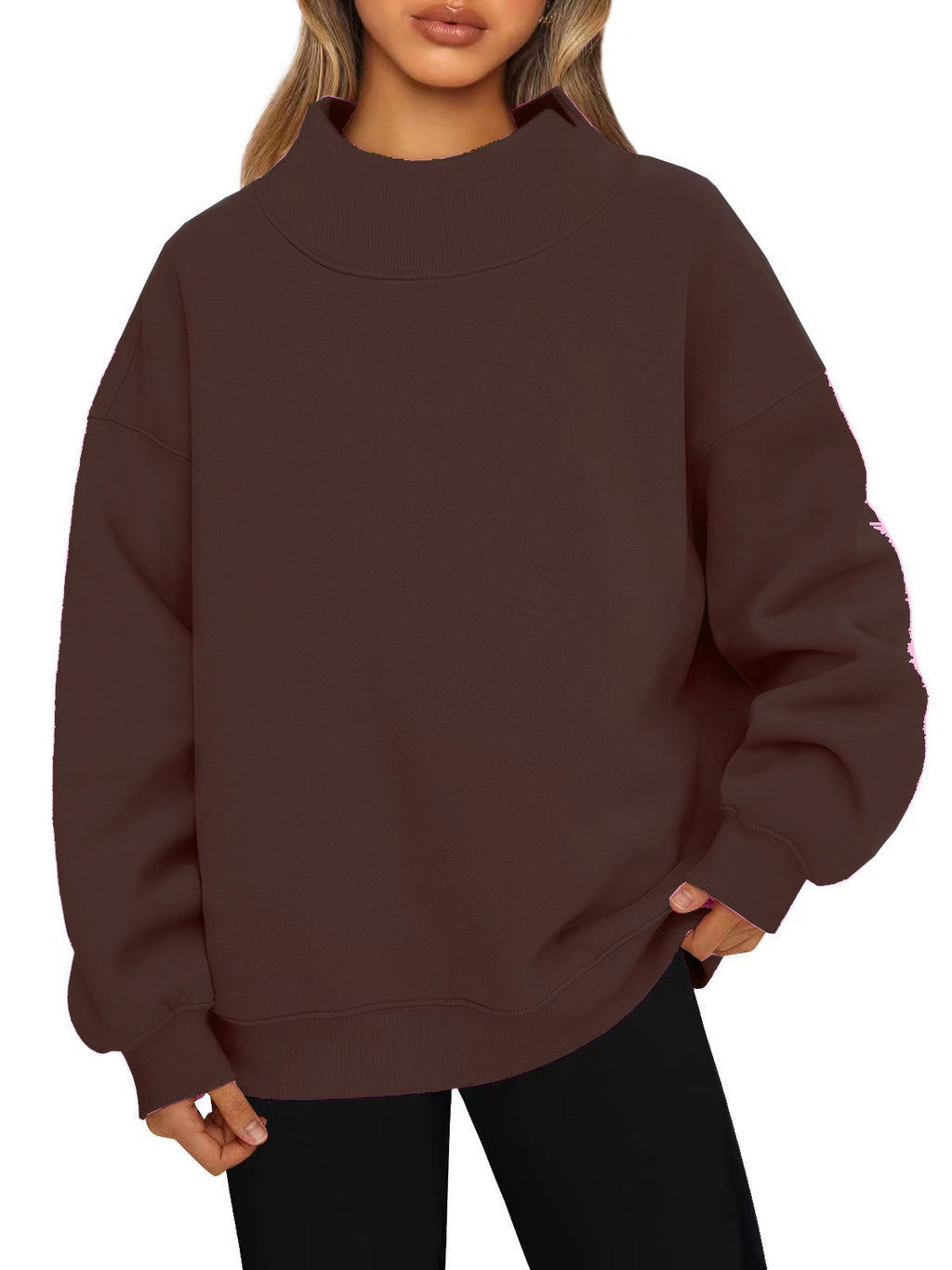 Women's Long-Sleeved High-Neck Pullover Sweatshirt Casual Sweatshirt Fleece-Lined Top 459