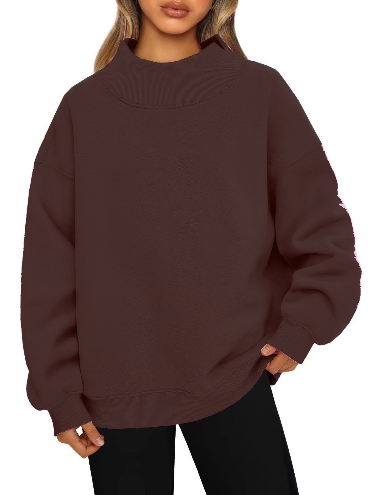 Women's Long-Sleeved High-Neck Pullover Sweatshirt Casual Sweatshirt Fleece-Lined Top 459