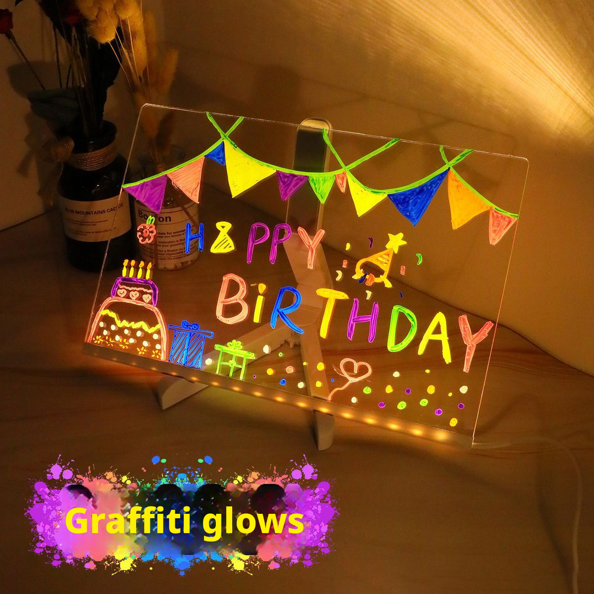 Glowing drawing board, children's toy, luminous fluorescence, magical DIY double-sided acrylic hand drawn board, girl's gift 568