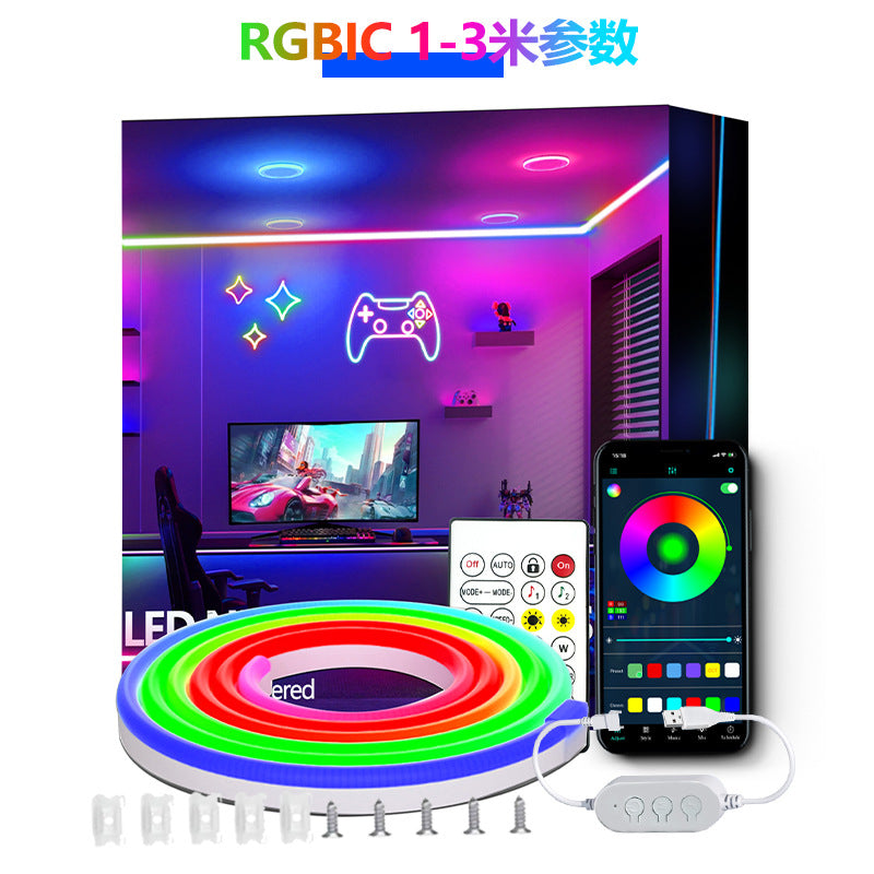 LED neon silicone flexible DIY RGB light strip with Bluetooth pickup, USB gaming decorative mood color-changing light 536