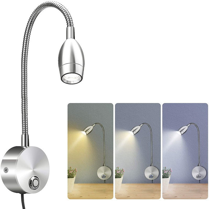 3W Gooseneck Bedside Reading Wall Lamp, Hotel Bedroom Bedside Reading Lamp, Indoor Flexible Wall Lamp, Simple Reading Lamp 595