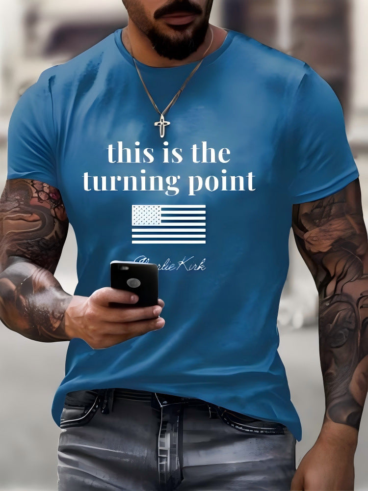 Men's slim fit short-sleeved T-shirt with exclusive logo print, comfortable and versatile 482
