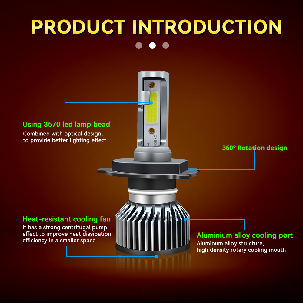 F2 Car LED Headlight COB Light Bulb H4 Bi-Xenon Headlamp 569