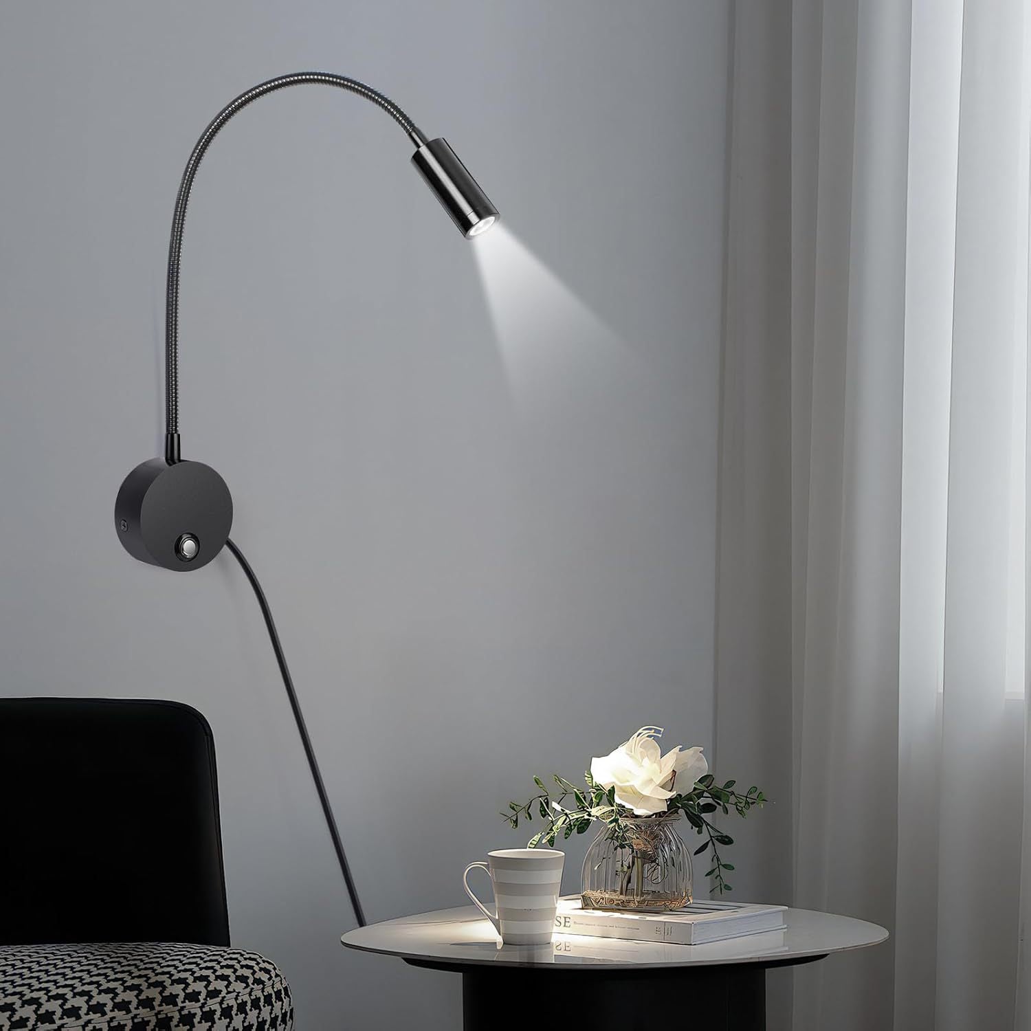 3W Gooseneck Bedside Reading Wall Lamp, Hotel Bedroom Bedside Reading Lamp, Indoor Flexible Wall Lamp, Simple Reading Lamp 595