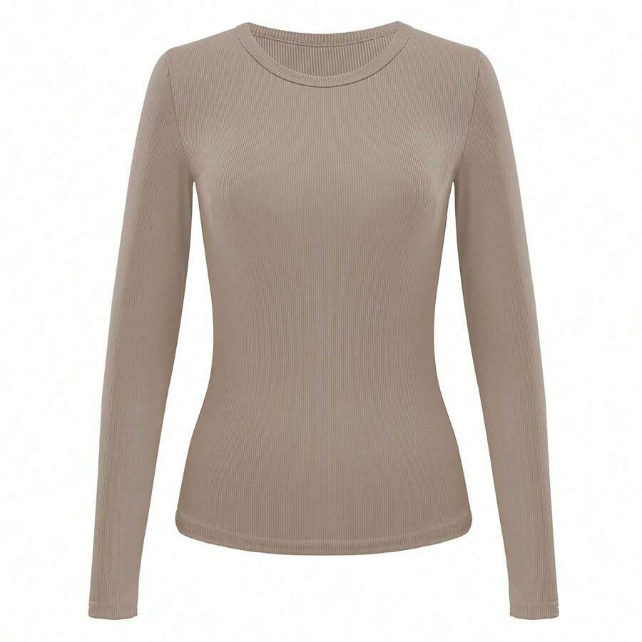 New trending sexy slim fit stretch round neck wide neck ribbed long sleeve fashion T-shirt 454