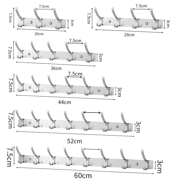Thickened space aluminum coat hooks, no drilling required, back door coat hangers 604