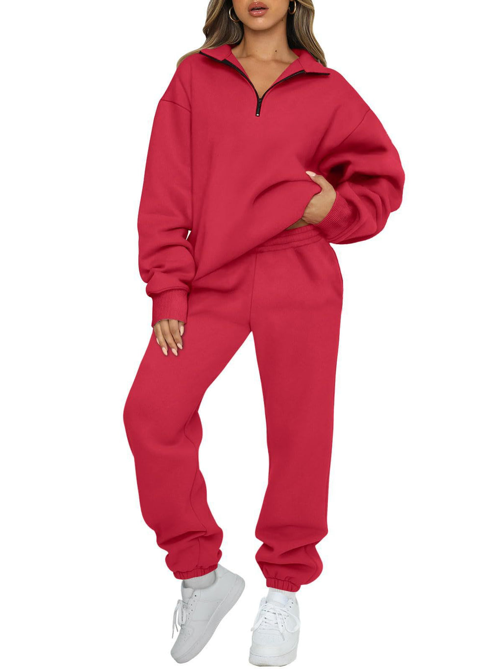 Women's Solid Color Pocketless Sweatshirt and Pants Tracksuit 480