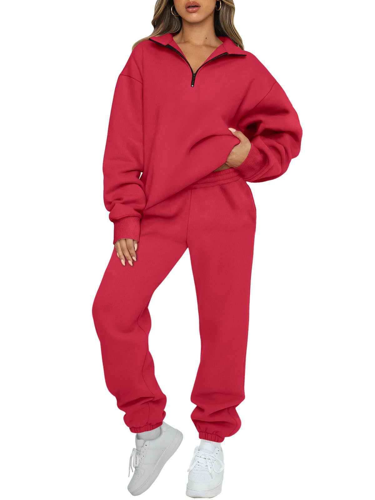Women's Solid Color Pocketless Sweatshirt and Pants Tracksuit 480