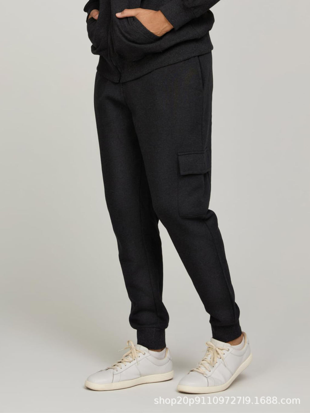 Men's casual fitness trousers with fleece lining and tapered cuffs, sporty cargo pants, running trousers 470