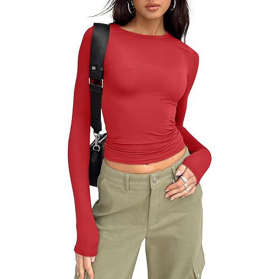 Women's base layer top, short-sleeved slim fit, long-sleeved basic round neck top, slim fit, milk silk women's clothing 458