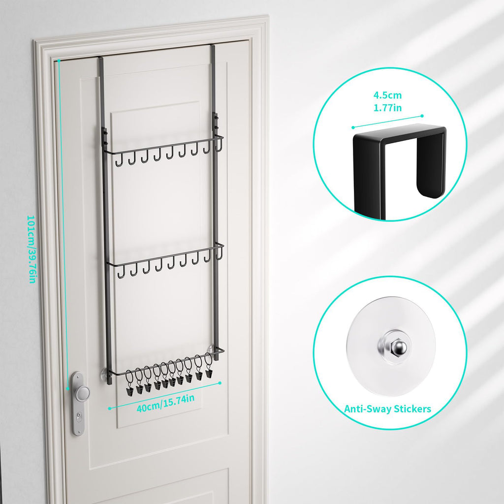 Behind-the-door tie and hat rack, wall-mounted hat rack, baseball cap storage rack, three-tier with clips 605