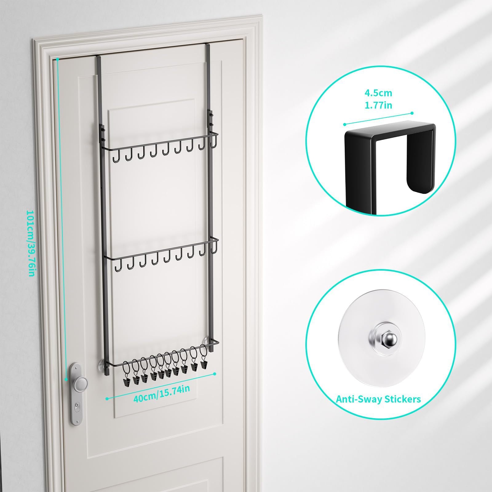 Behind-the-door tie and hat rack, wall-mounted hat rack, baseball cap storage rack, three-tier with clips 605