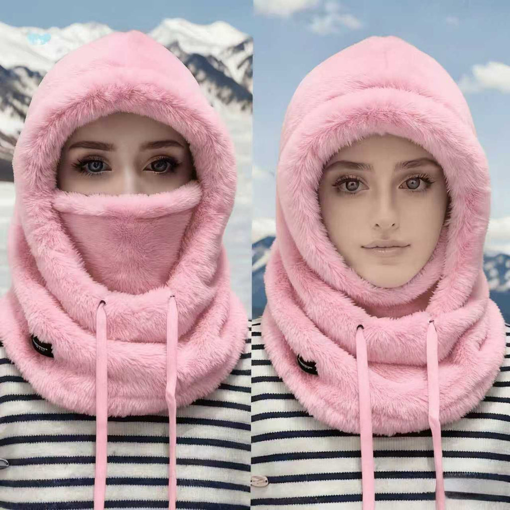 Windproof design, winter women's plush hooded face mask, warm for cycling in autumn and winter 527
