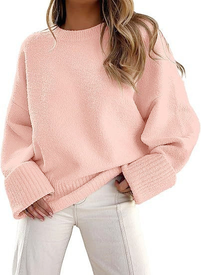 New autumn/winter versatile women's round neck long-sleeved plush thick warm sweater476