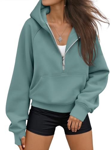 New Autumn/Winter Hooded Half-Zip Solid Color Casual Long-Sleeve Sweatshirt for Women 484
