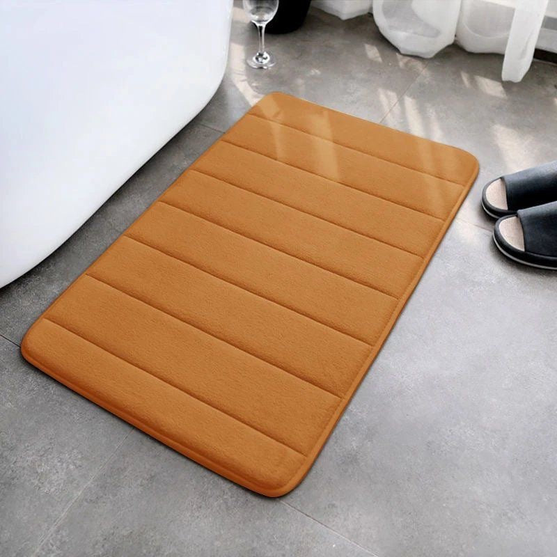 Striped seam coral fleece floor mat, anti slip and dirt resistant foot mat for bathroom and toilet 583