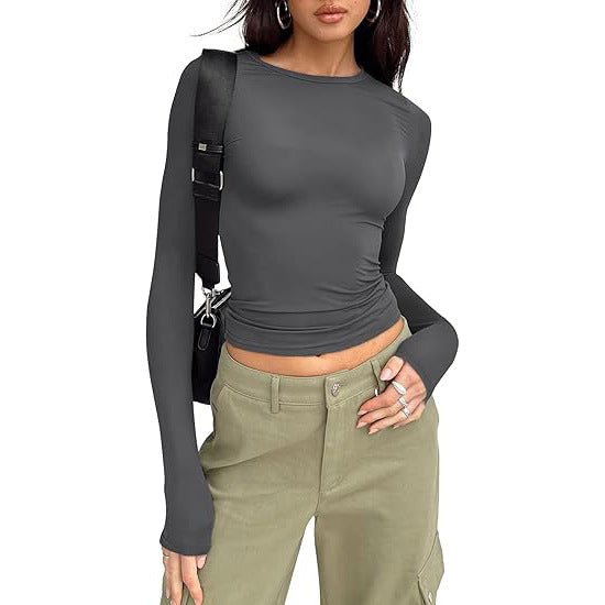 Women's base layer top, short-sleeved slim fit, long-sleeved basic round neck top, slim fit, milk silk women's clothing 458