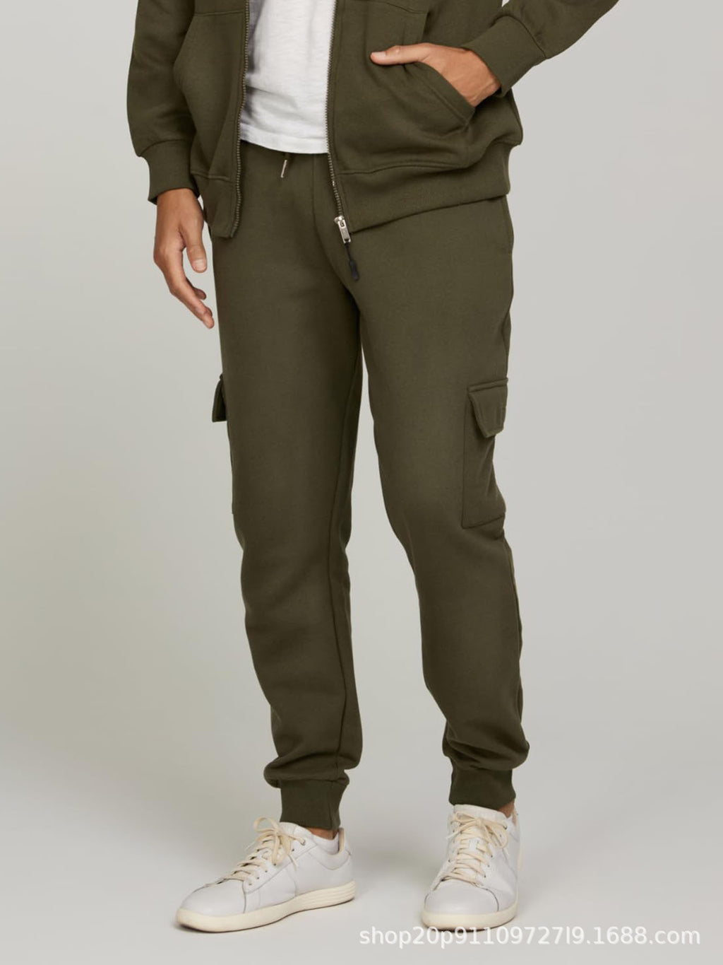 Men's casual fitness trousers with fleece lining and tapered cuffs, sporty cargo pants, running trousers 470