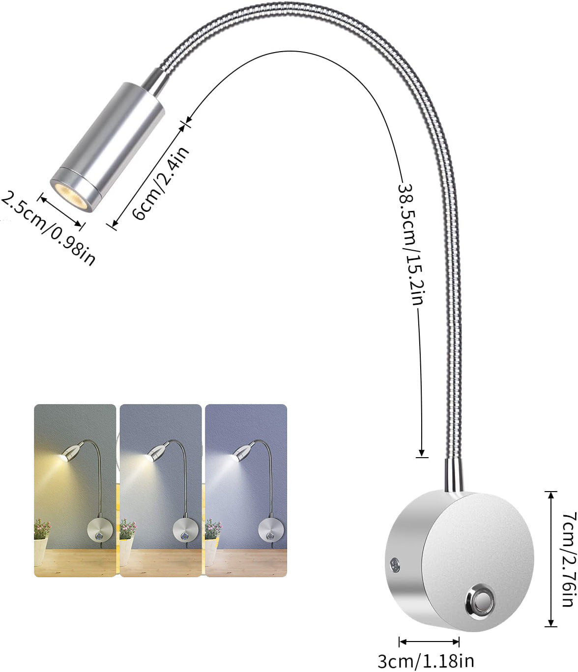 3W Gooseneck Bedside Reading Wall Lamp, Hotel Bedroom Bedside Reading Lamp, Indoor Flexible Wall Lamp, Simple Reading Lamp 595