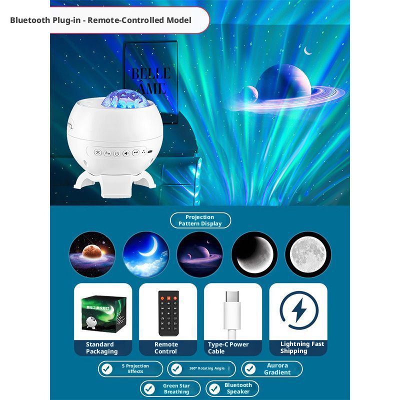 Ten thousand Mars overhead projection lights, Northern Lights atmosphere, romantic atmosphere, bedroom with stars all over the sky 543
