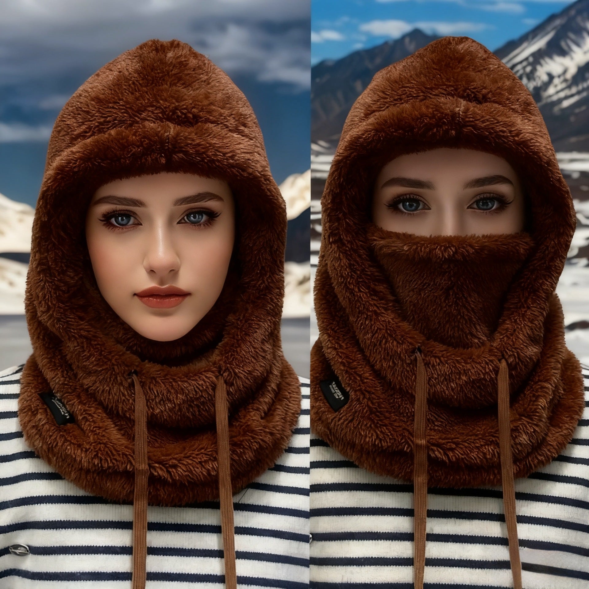 Windproof design, winter women's plush hooded face mask, warm for cycling in autumn and winter 527
