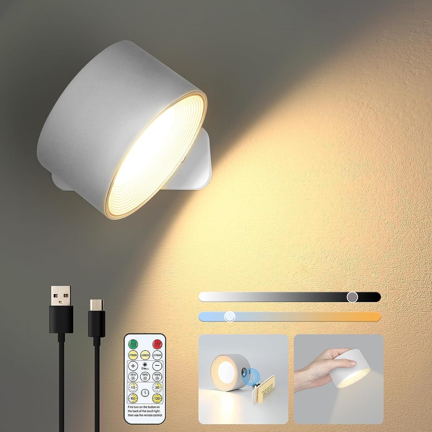 USB charging wall light LED bedside reading book light charging portable touch adjustable night light magnetic suction cabinet light 575