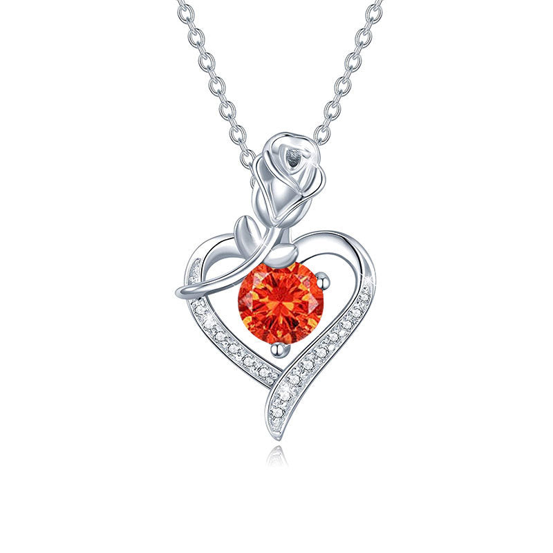 925 sterling silver heart-shaped rose pendant necklace, women's collarbone necklace, moissani diamond 270