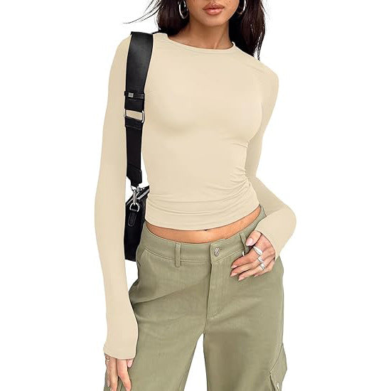 Women's base layer top, short-sleeved slim fit, long-sleeved basic round neck top, slim fit, milk silk women's clothing 458
